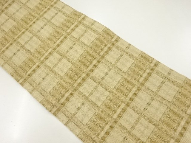 JAPANESE KIMONO / NAGOYA OBI / WOVEN FLOWER CREST & GRID 